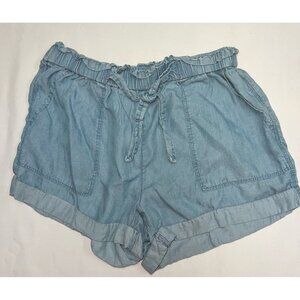 Aerie Shorts Womens Medium Chambray Pull On Elastic Drawstring Waist Cuffed Blue